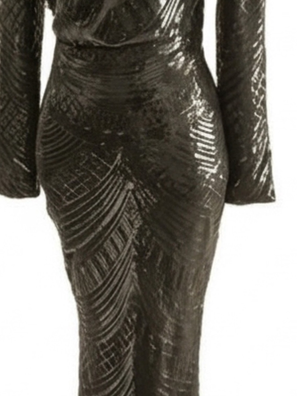 Black Sequin Long Sleeve Evening Gown - Picture 6 of 9
